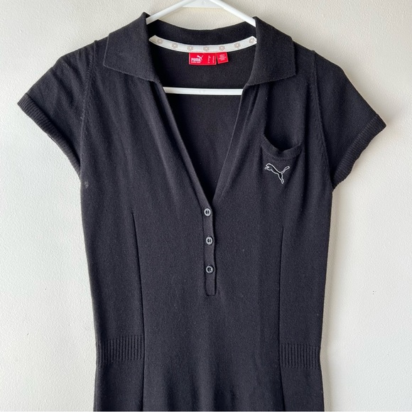 Puma Golf Modest Midi Knee Length Ribbed Knit Black Short Sleeve Dress M - Picture 5 of 13
